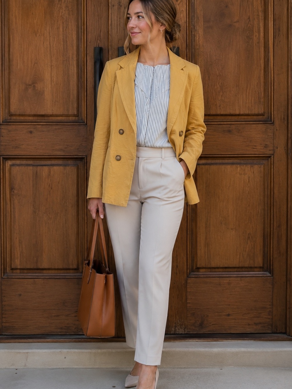 Halston Heritage Mustard Yellow Double-Breasted Blazer